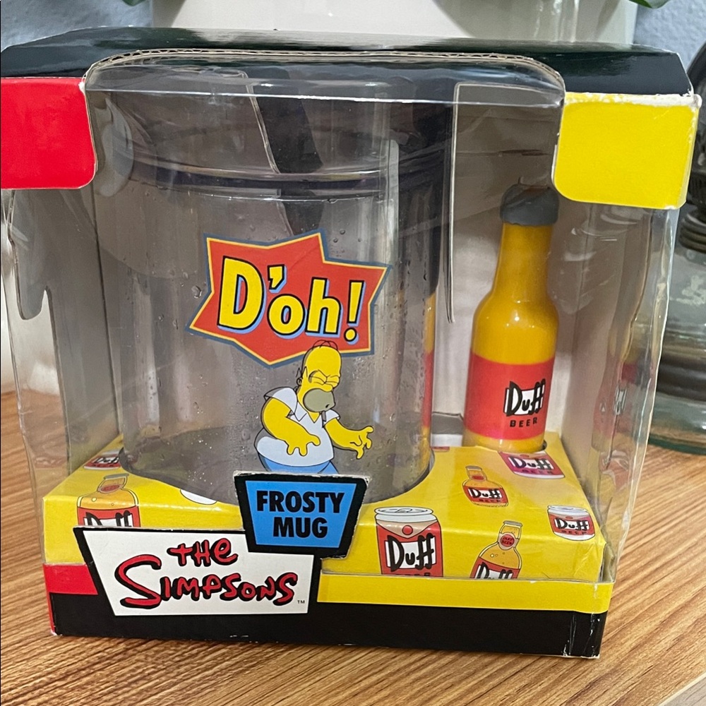 The Simpsons Frosty Mug with Duff Beer Bottle 2003 NIB